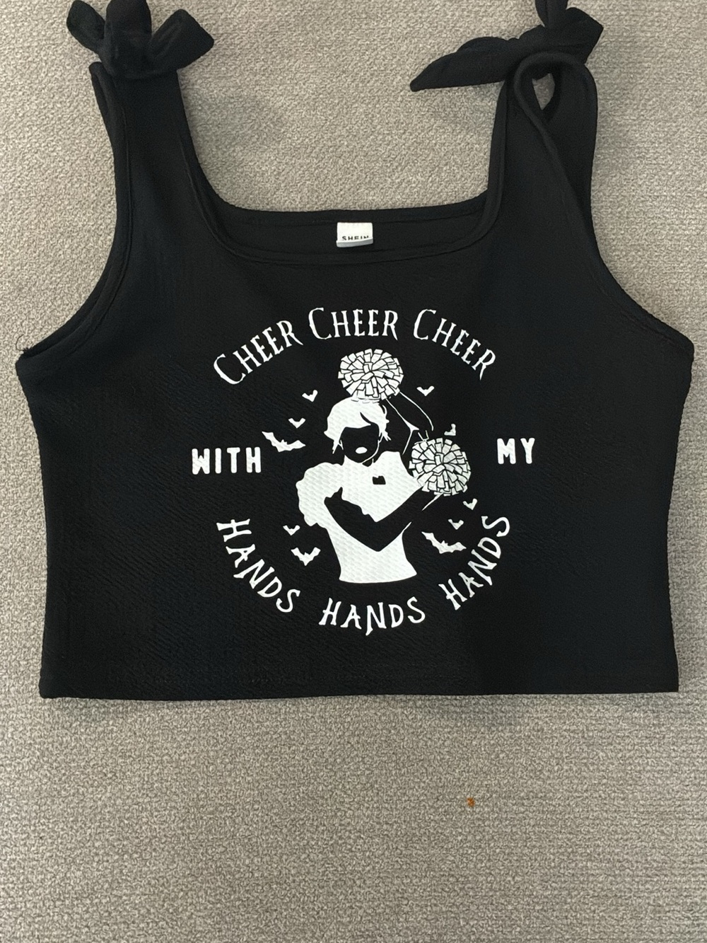 SHEIN Black Tie-Shoulder Cheer Graphic Tank